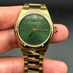 Olivia Burton 24000029 Women’s 33mm Hexa Green Dial Gold Bracelet Watch NIBWT